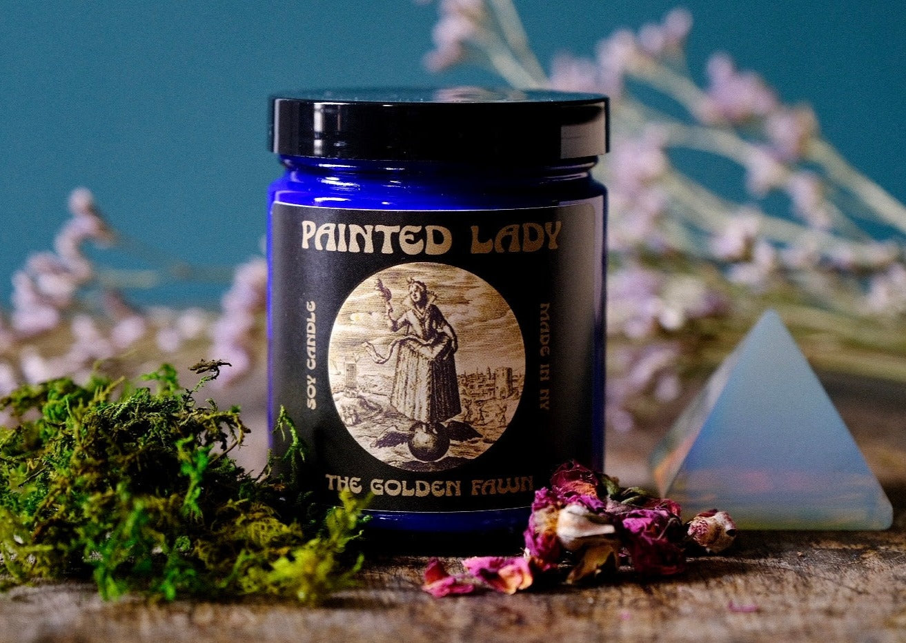 Painted Lady - Handmade Soy Candle, Oak Moss and Golden Rose